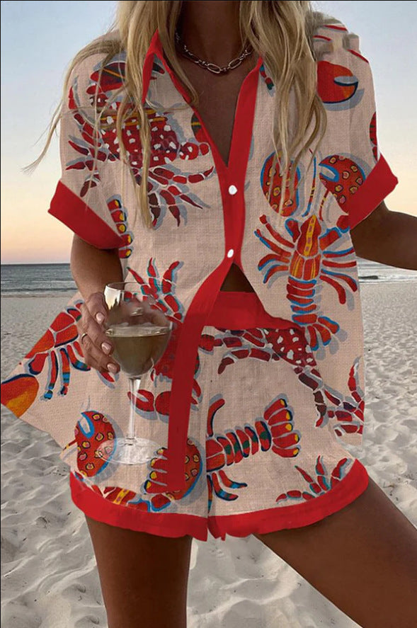 Daphne™ | Linnen zomerSet met Kreeftenprint