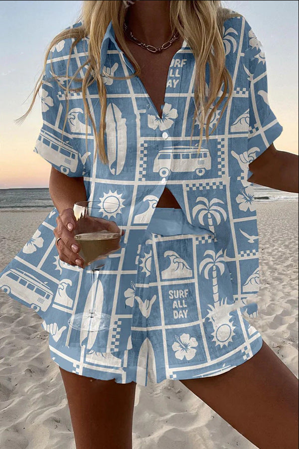 Leonora™ | Linnen zomerset met caravanprint