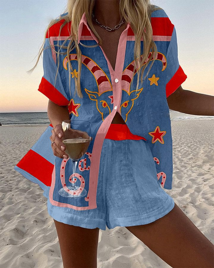 Jorelle™ | Linnen Zomerset met artistieke geitenprint