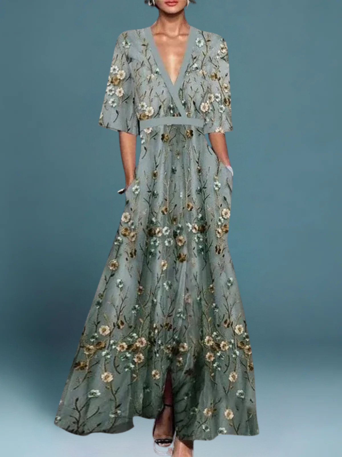 Océane – Elegante Lange Jurk met Bloemen