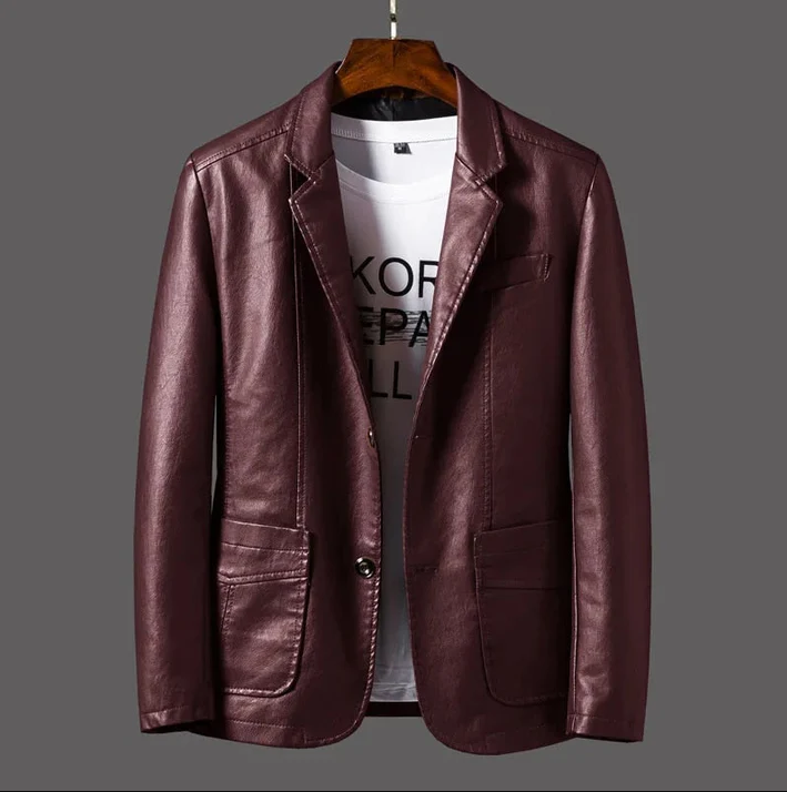Men's Coats Made from High-Quality Faux Leather with Stylish Buttons and Practical Pockets