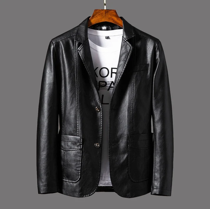 Men's Coats Made from High-Quality Faux Leather with Stylish Buttons and Practical Pockets