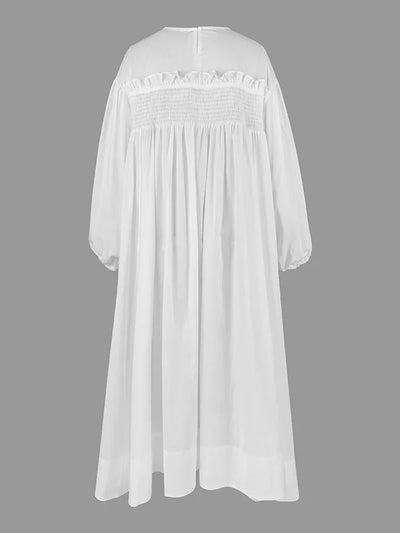 A-Line Mesh Pleated Midi Dress with Sheer Details
