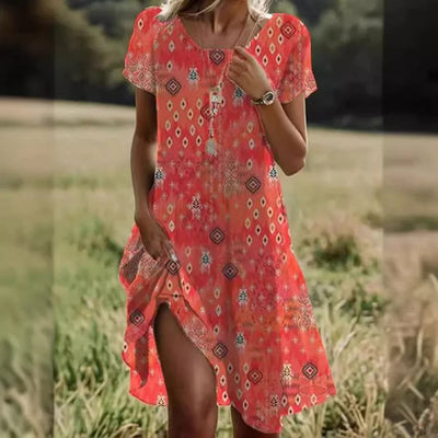 Chic Polka Dot Short Sleeve Midi Dress