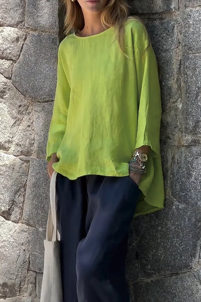 Women's Solid Colour Cotton Linen Long Sleeve Shirt