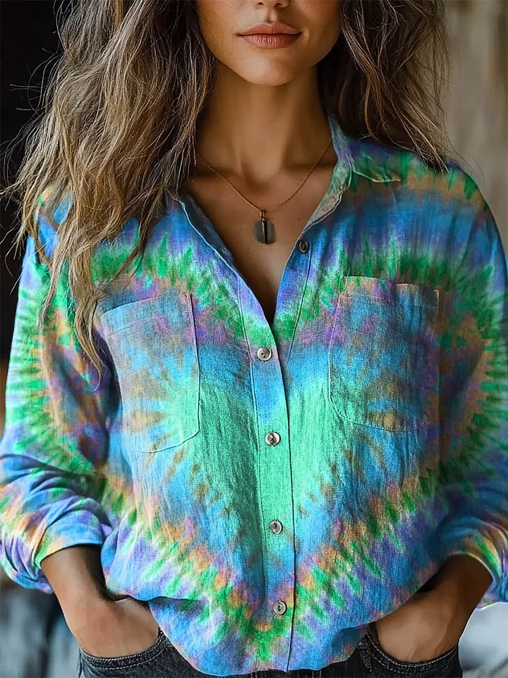 Women's Colourful Cotton-Linen Long Sleeve Shirt