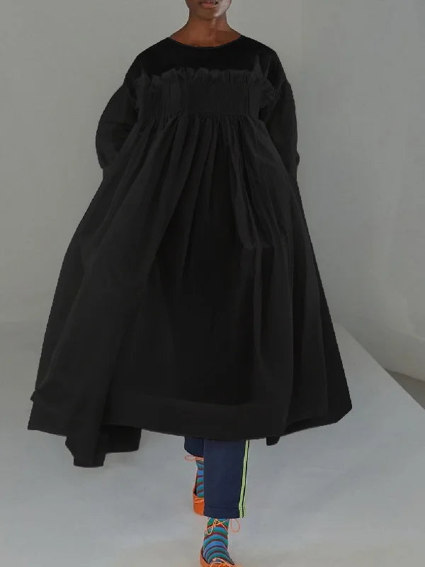 A-Line Mesh Pleated Midi Dress with Sheer Details