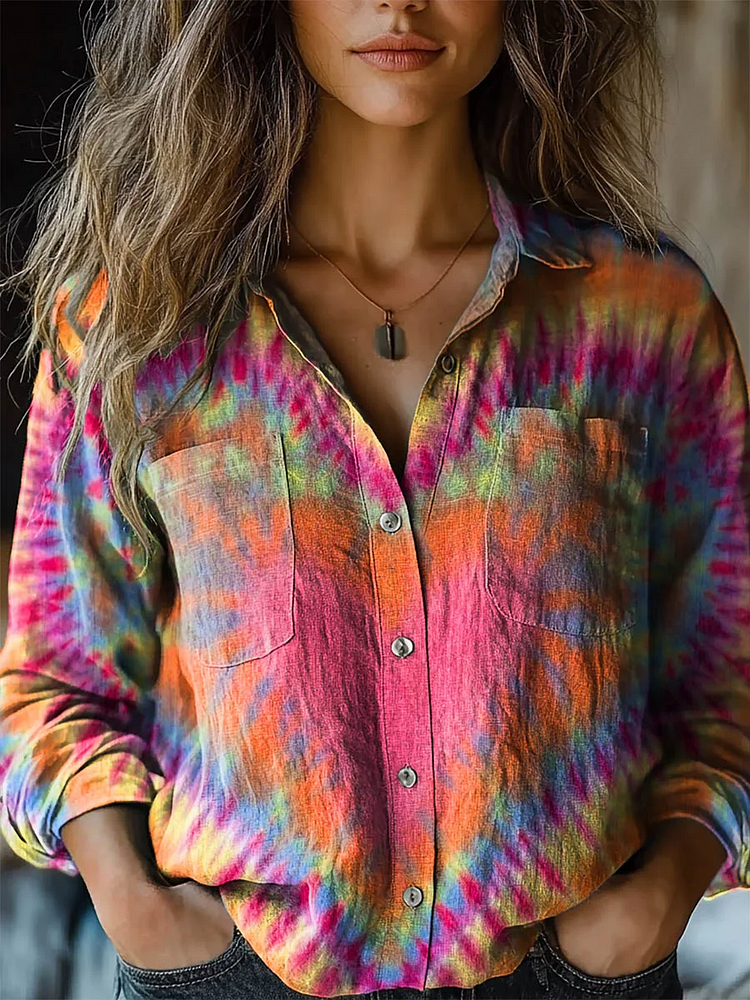 Women's Colourful Cotton-Linen Long Sleeve Shirt