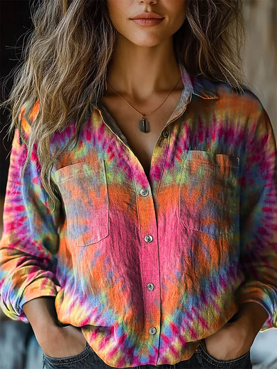 Women's Colourful Cotton-Linen Long Sleeve Shirt
