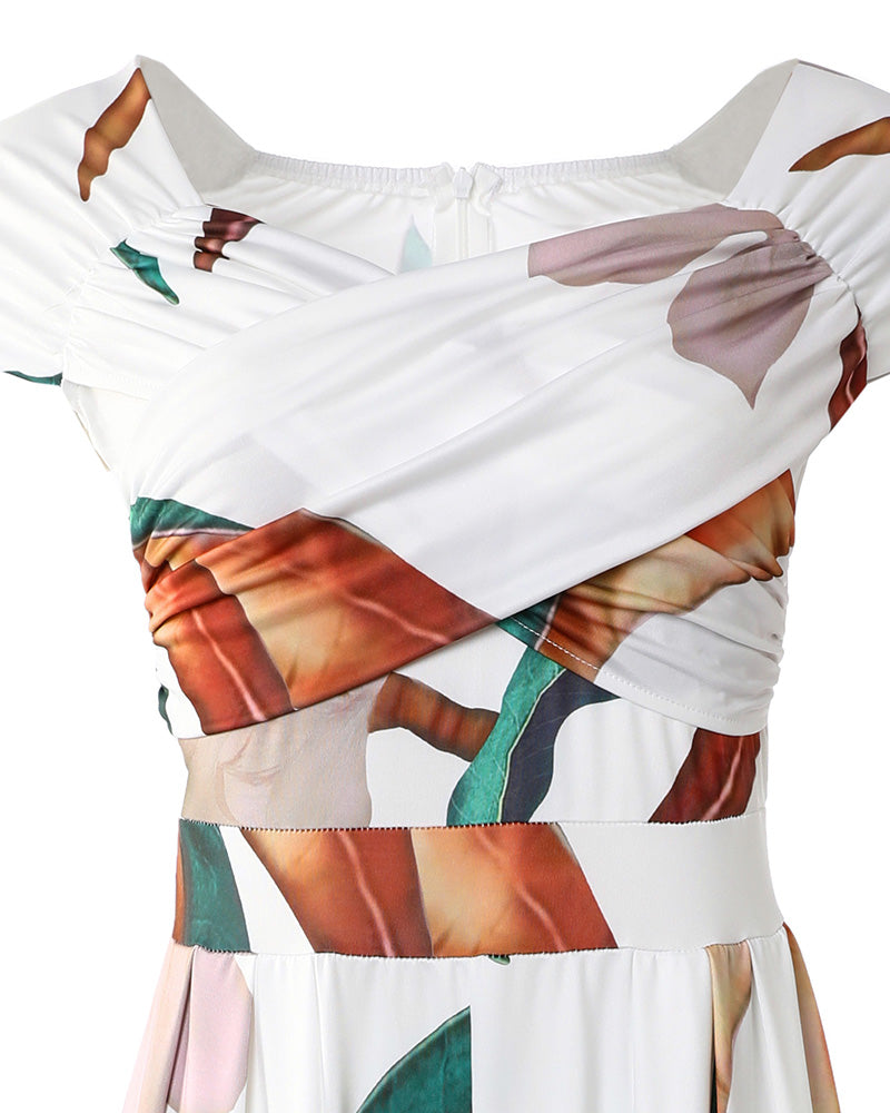 Women's Tropical Print Off-Shoulder Wide-Leg Jumpsuit