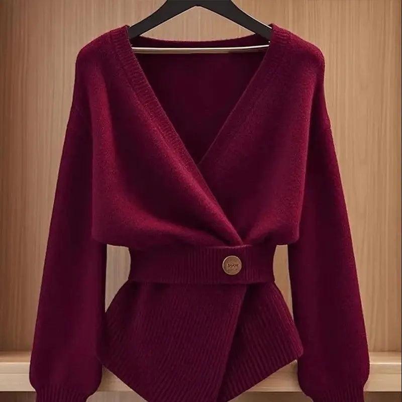 Burgundy Long Sleeve Plain Sweater
