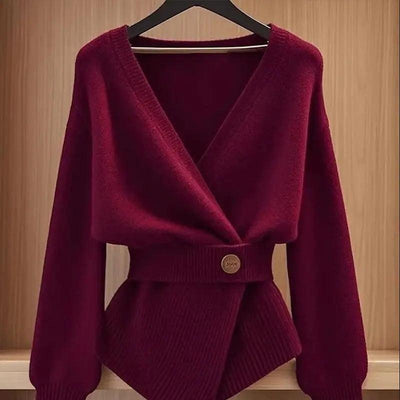 Burgundy Long Sleeve Plain Sweater
