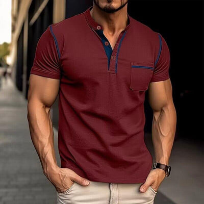 Men's Casual Colourblock Henley Collar Short Sleeve T-Shirt