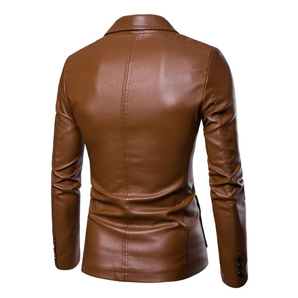 Men's Vintage Lapel Two Button Leather Blazer