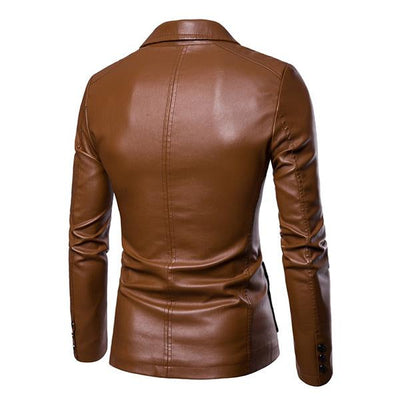 Men's Vintage Lapel Two Button Leather Blazer
