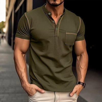 Men's Casual Colourblock Henley Collar Short Sleeve T-Shirt