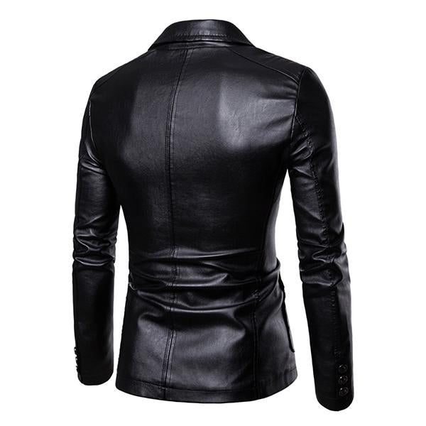 Men's Vintage Lapel Two Button Leather Blazer