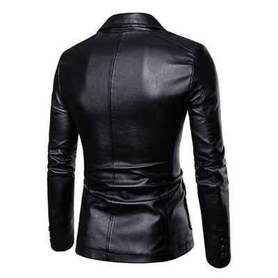 Men's Vintage Lapel Two Button Leather Blazer
