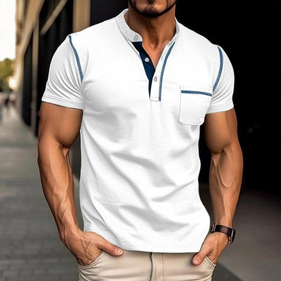 Men's Casual Colourblock Henley Collar Short Sleeve T-Shirt