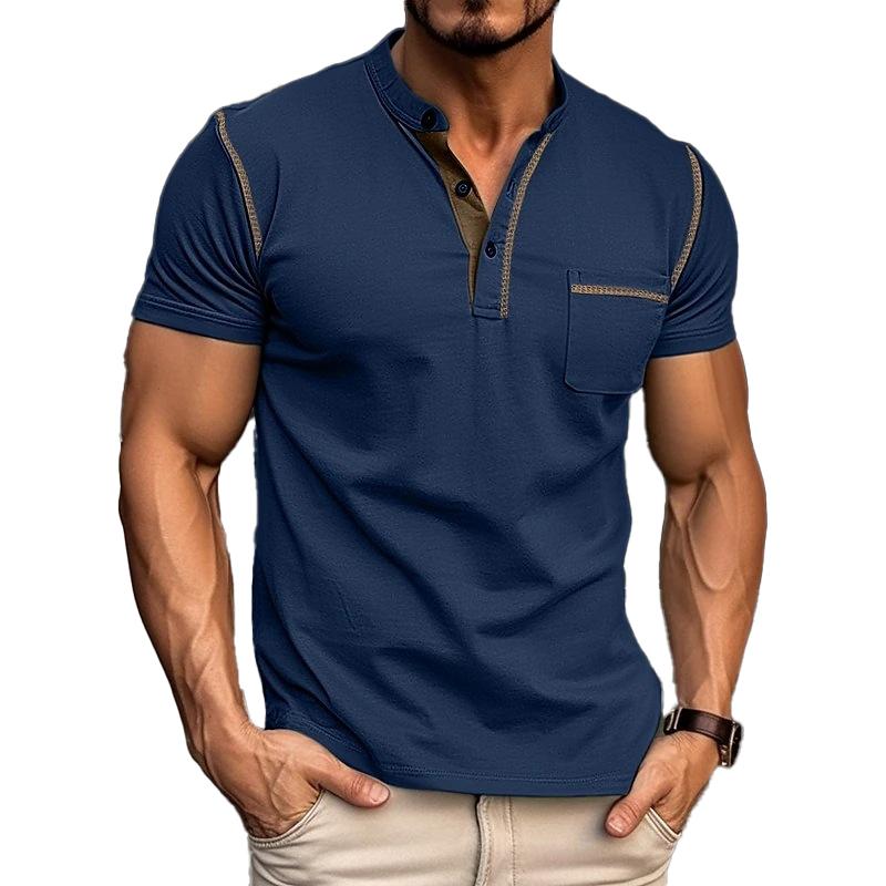 Men's Casual Colourblock Henley Collar Short Sleeve T-Shirt