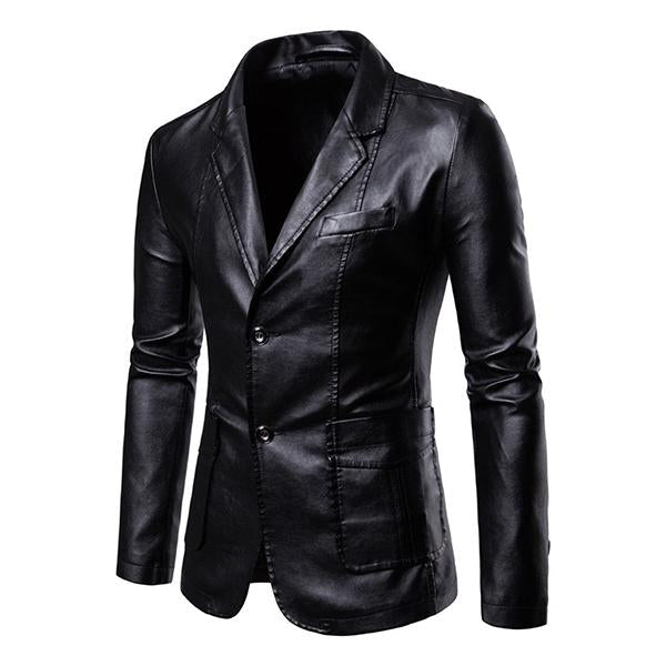 Men's Vintage Lapel Two Button Leather Blazer