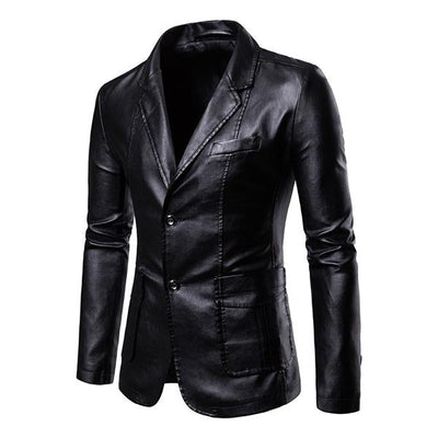 Men's Vintage Lapel Two Button Leather Blazer