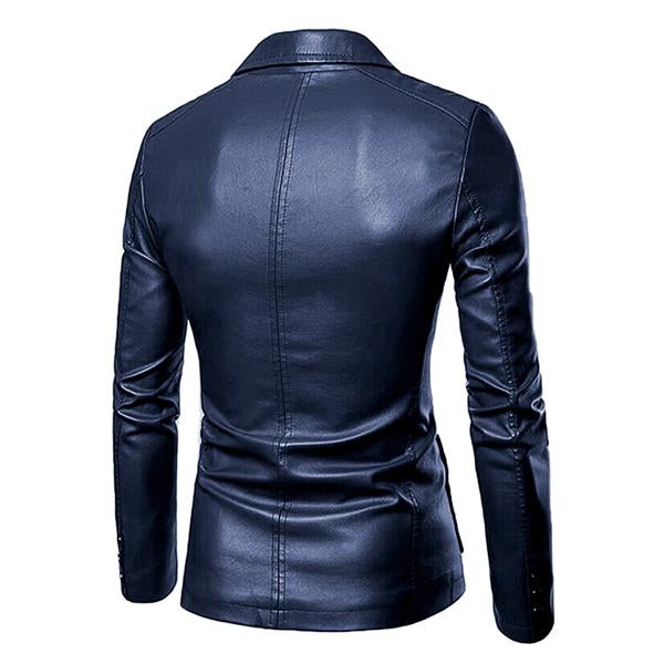 Men's Vintage Lapel Two Button Leather Blazer