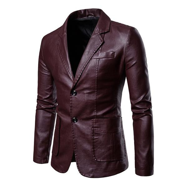 Men's Vintage Lapel Two Button Leather Blazer