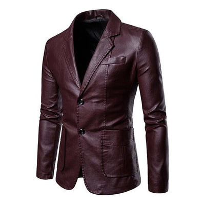 Men's Vintage Lapel Two Button Leather Blazer