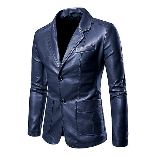 Men's Vintage Lapel Two Button Leather Blazer