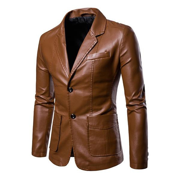 Men's Vintage Lapel Two Button Leather Blazer