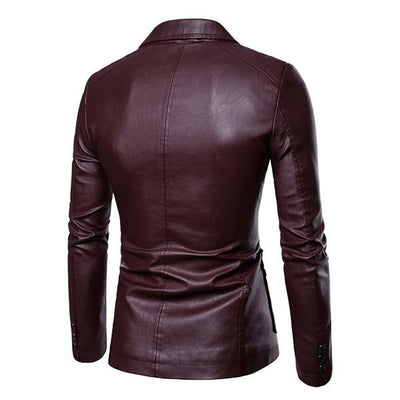 Men's Vintage Lapel Two Button Leather Blazer