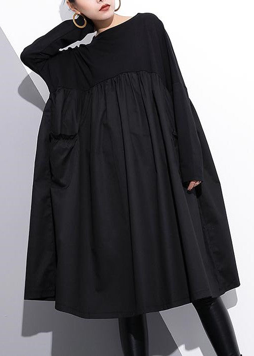 Elegant Black Cotton Shift Dress