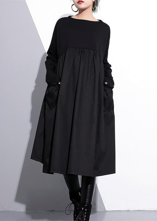 Elegant Black Cotton Shift Dress