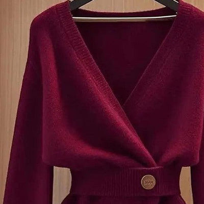 Burgundy Long Sleeve Plain Sweater